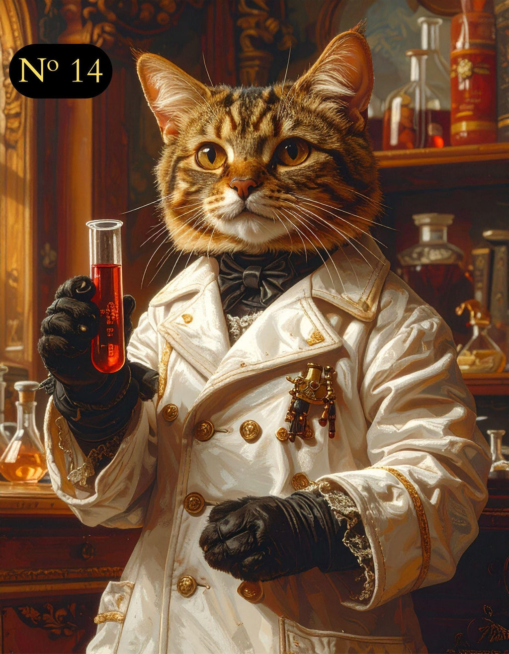 Custom Renaissance Pet Portrait - Male Pet Doctor in White Coat with Test Tubes and Roses - Canvas, Poster, Photo or Digital File